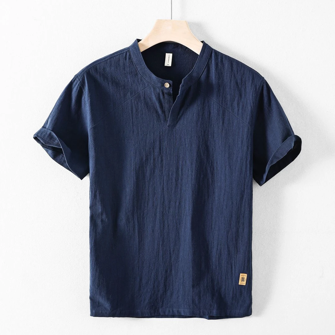 新中式男士短袖衬衫2025夏季新款立领薄款中国风宽松内搭衬衣