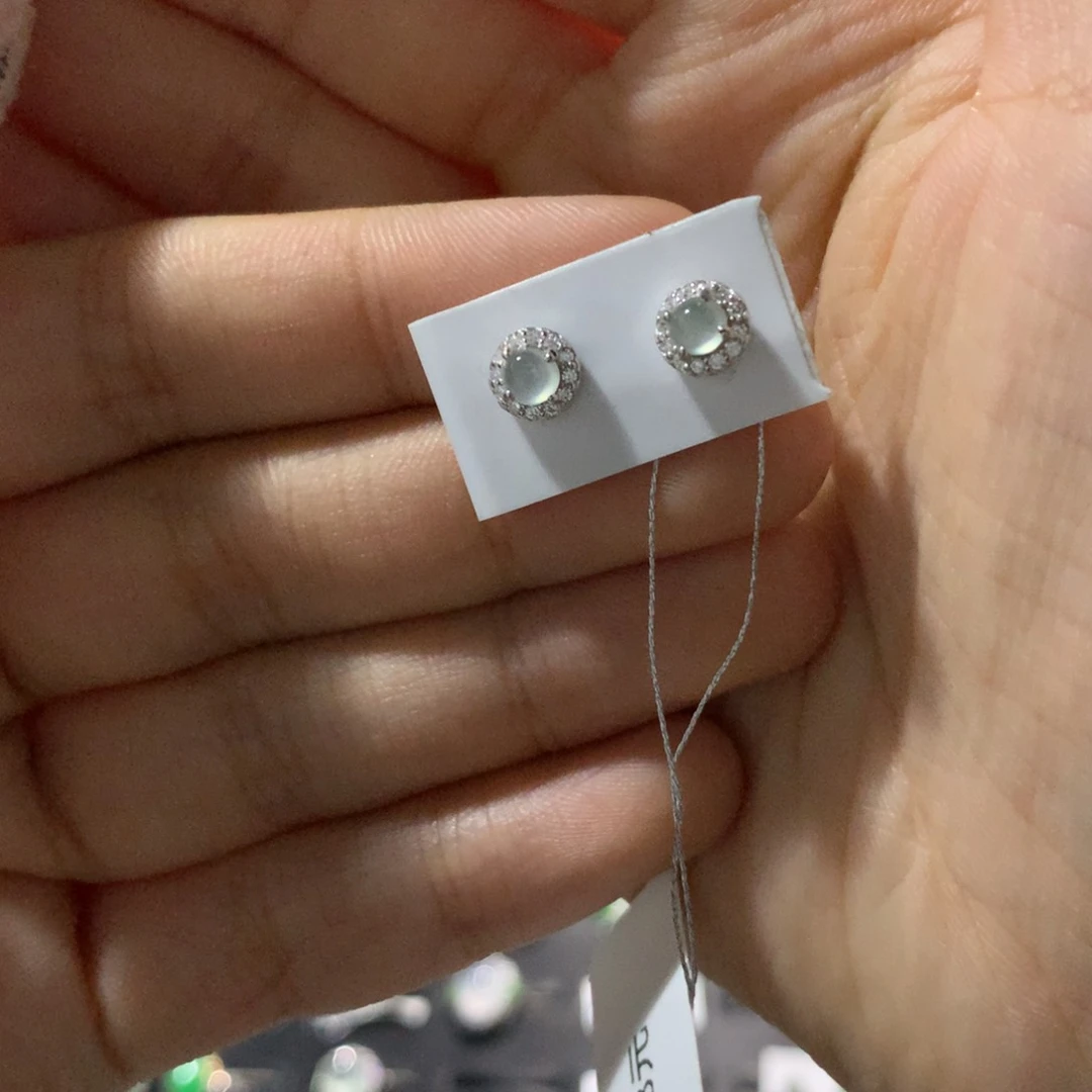 翡翠戒指银S925镶嵌耳钉