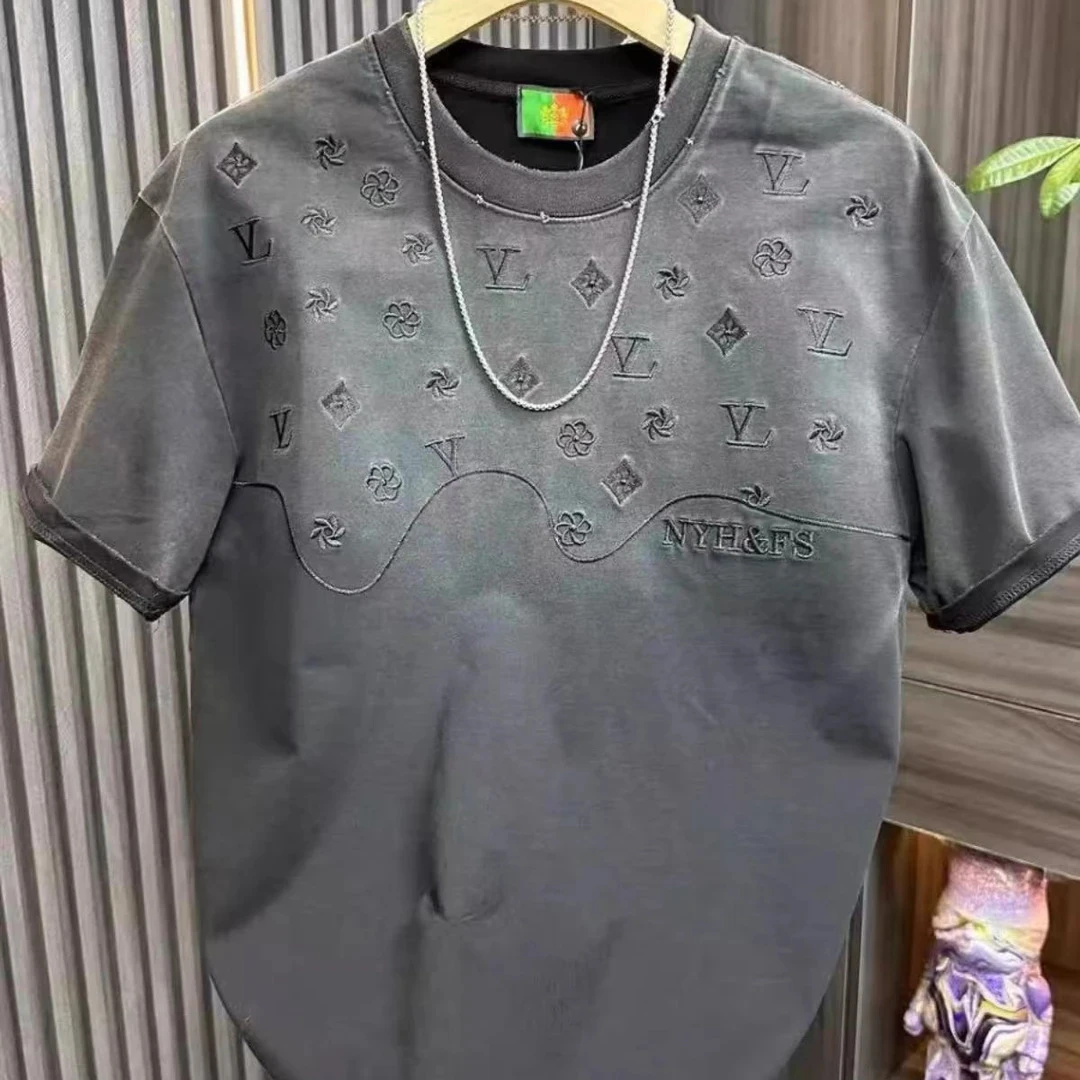 春季新款时尚百搭休闲简约高级感男女同款轻奢痞帅宽松洋气半袖