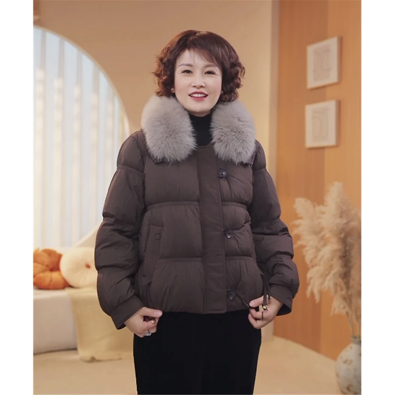 【90白鸭绒】妈妈冬装狐狸毛羽绒服中老年冬季毛领洋气羽绒外套1167
