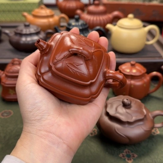 练***层紫砂茶壶宜兴紫砂四方竹鼓博物