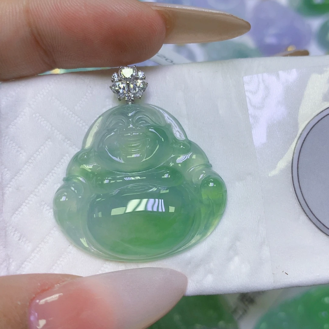 翡翠18K金镶嵌颈饰天然缅甸翡翠a货百元以上9元证书费自理