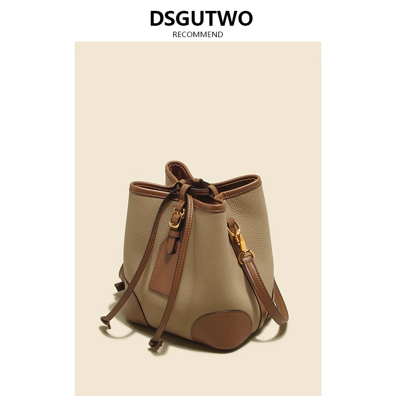 DSGUTWO 夏季新款潮高级感真皮软皮单肩斜挎包包小众设计水桶包女
