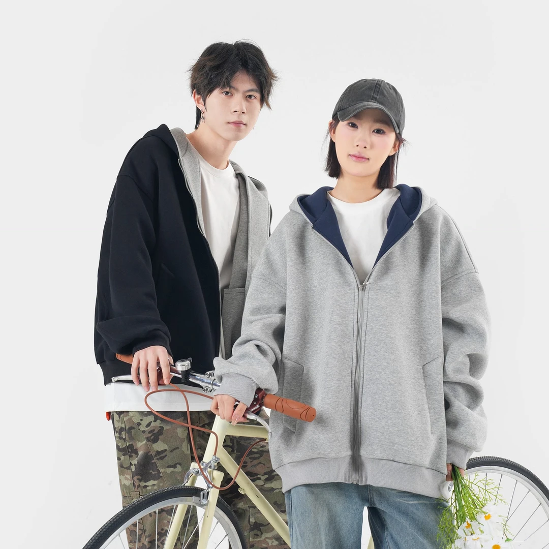 【GD系列】春秋美式重磅撞色百搭宽松开衫夹克外套连帽卫衣GK-375