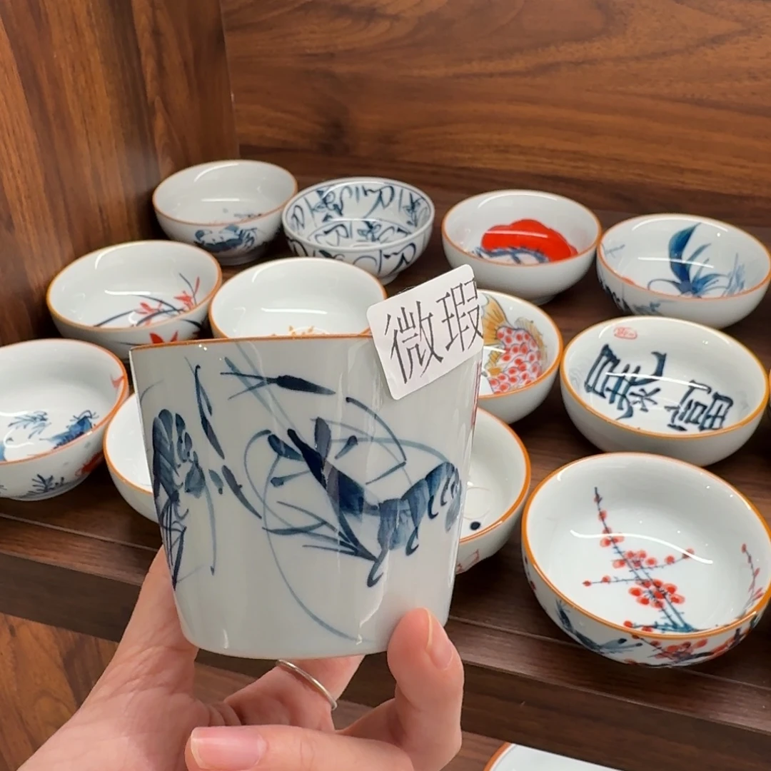 釉下手绘茶具微瑕