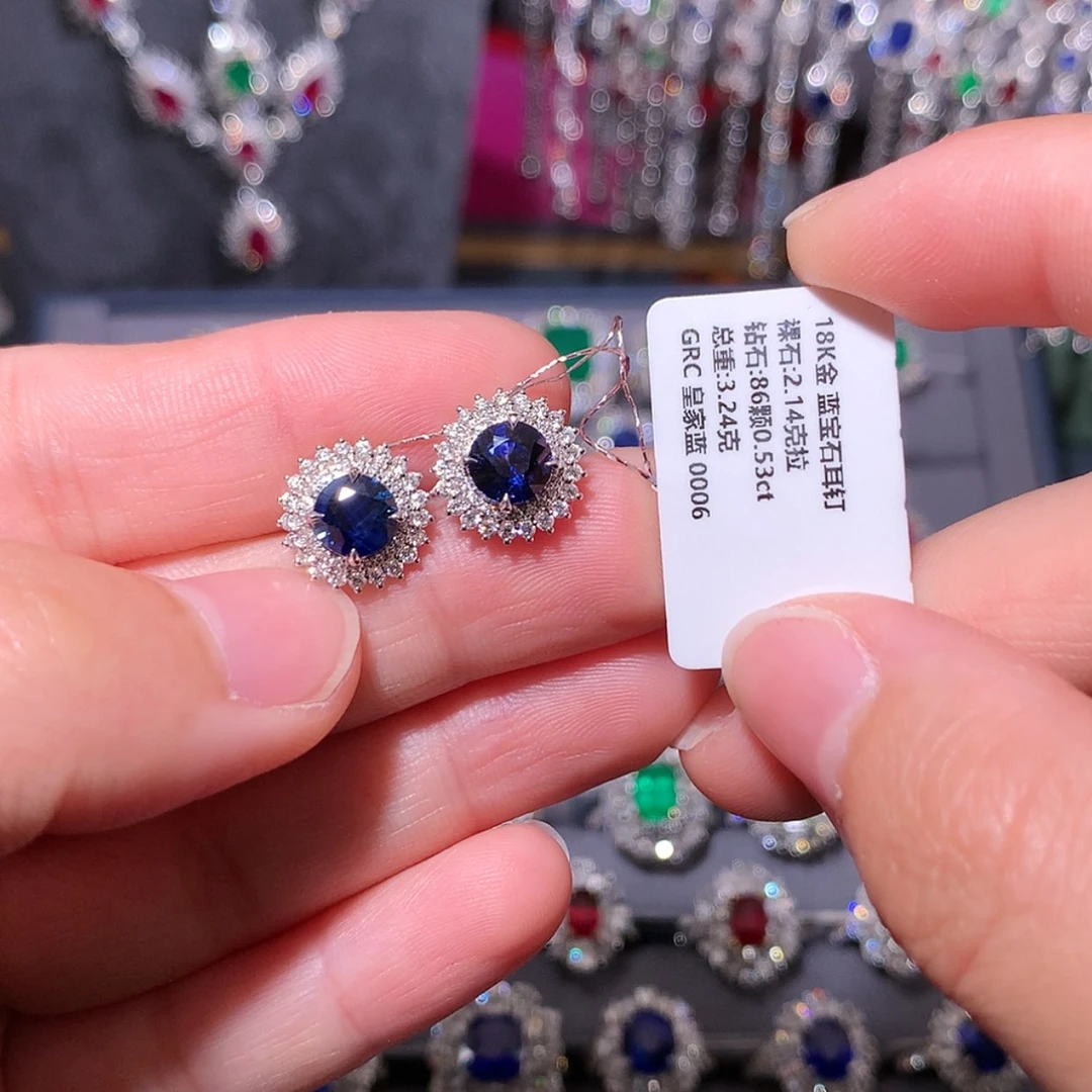 【闪购商品】蓝宝石耳钉18K金镶嵌