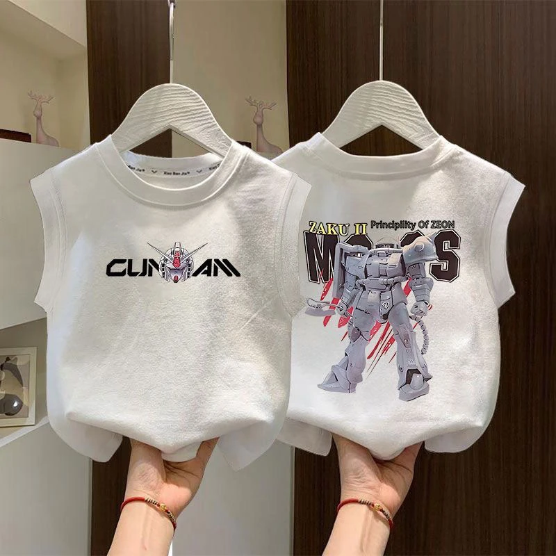 儿童背心夏季无袖t恤纯棉宽松运动背心简约潮流坎袖新款中小童T恤