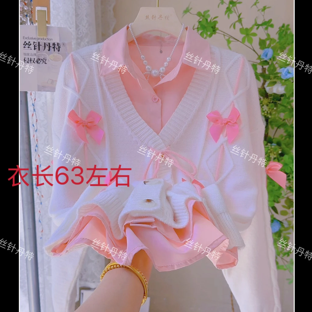 6-粉蝴蝶结港味减龄甜妹针织女秋立体温柔风小众设计感百搭开衫