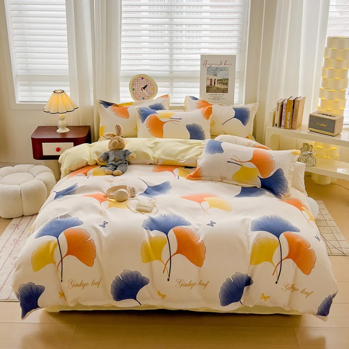 新款轻奢四件套四季款斜纹磨毛印花小清新柔软亲肤被套宿舍三件套