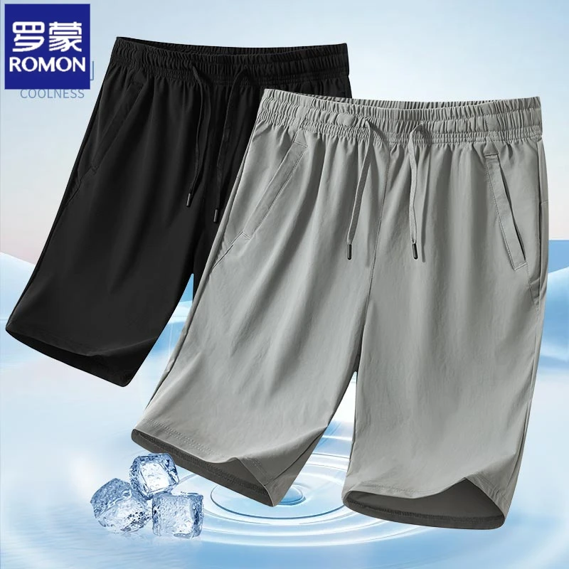 罗蒙短裤男夏季五分裤薄款速干运动跑步休闲裤宽松沙滩裤冰丝冰凉