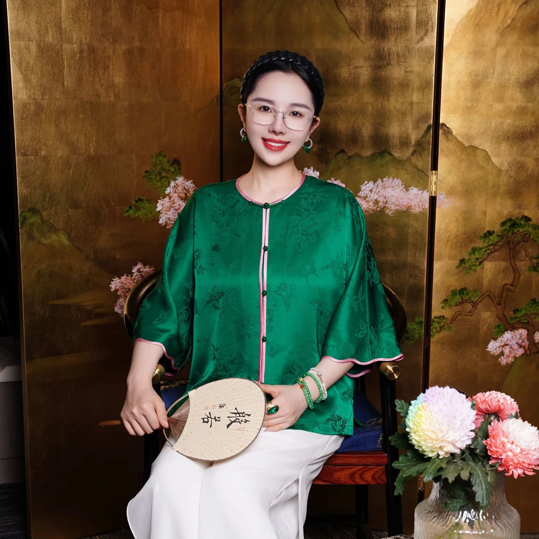 承国风【正绢】莲花袖100桑蚕丝夏季新中式气质百搭上衣AH12WT063