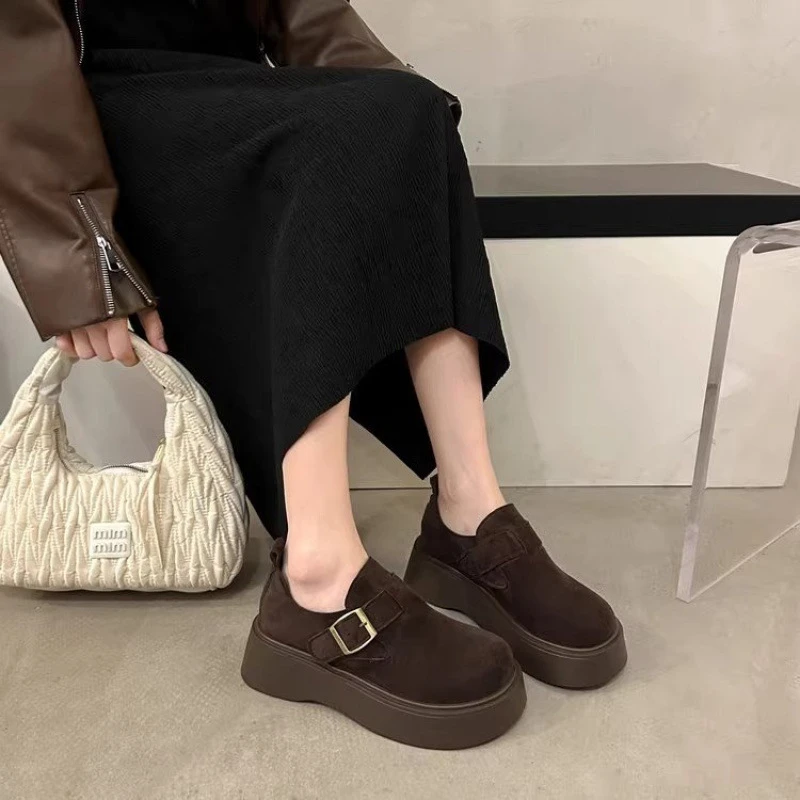 【宝藏好物】英伦百搭绒面勃肯鞋女2025新款冬加绒厚底学院毛毛鞋