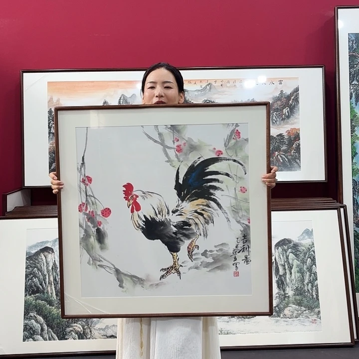 国画手绘带框作品