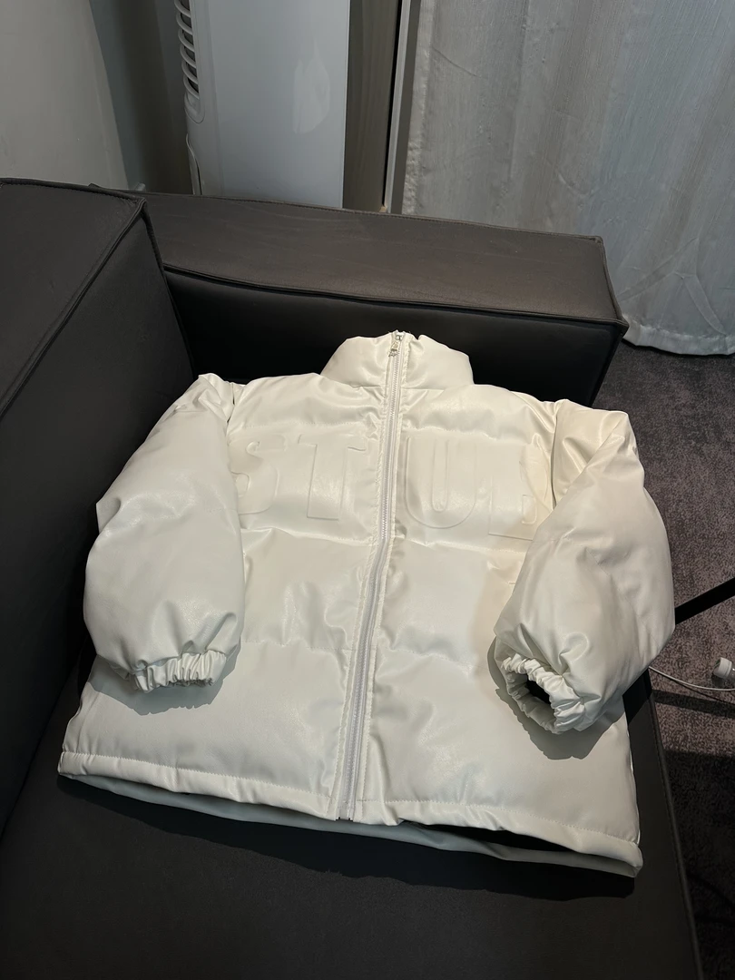 Z294 cleanfit黑色皮面钢印棉服冬季美式高街厚外套立领面包服