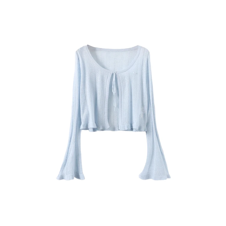 西町村屋镂空花纱系带开衫女夏季新款文艺百搭长袖小衫XAAB10267