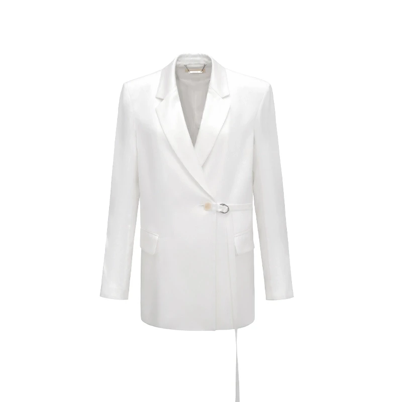 MAGGIE MA马婧设计师款白色个性圆环绑带阔版洒脱自信西装036C