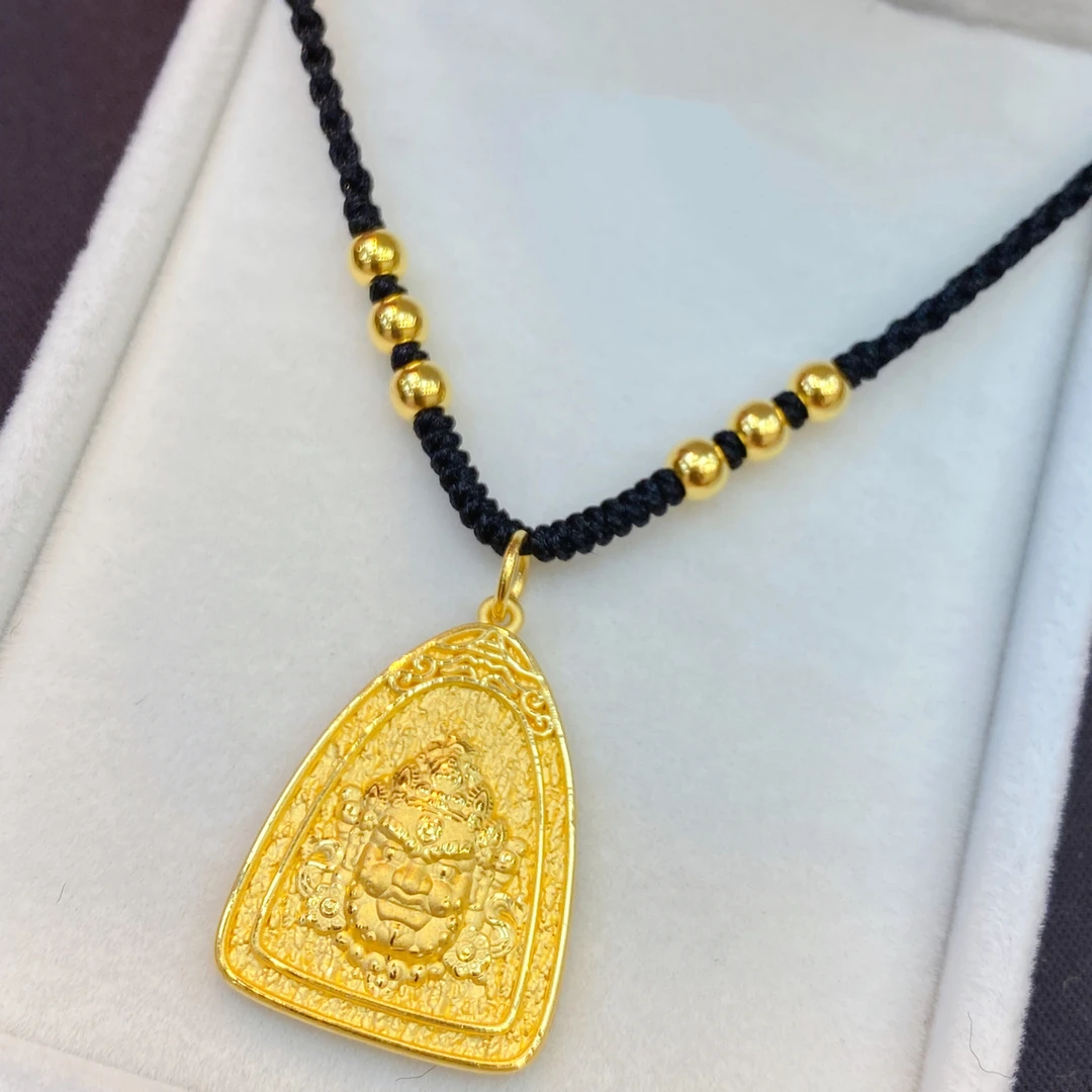 足金999三角黄财神编绳项链