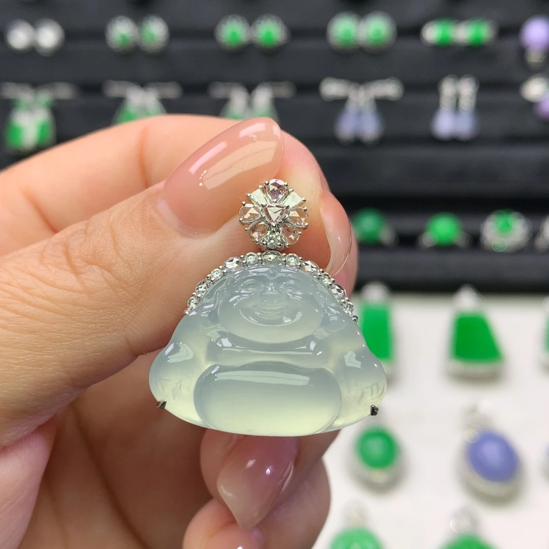 吊坠(不含链)18K金镶嵌翡翠