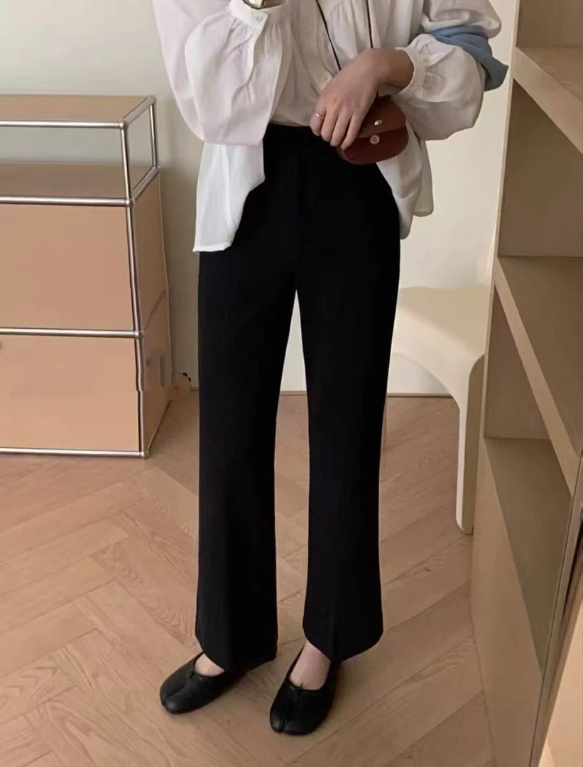 【超显瘦九分微喇裤】夏季高腰休闲时尚黑色长裤25059