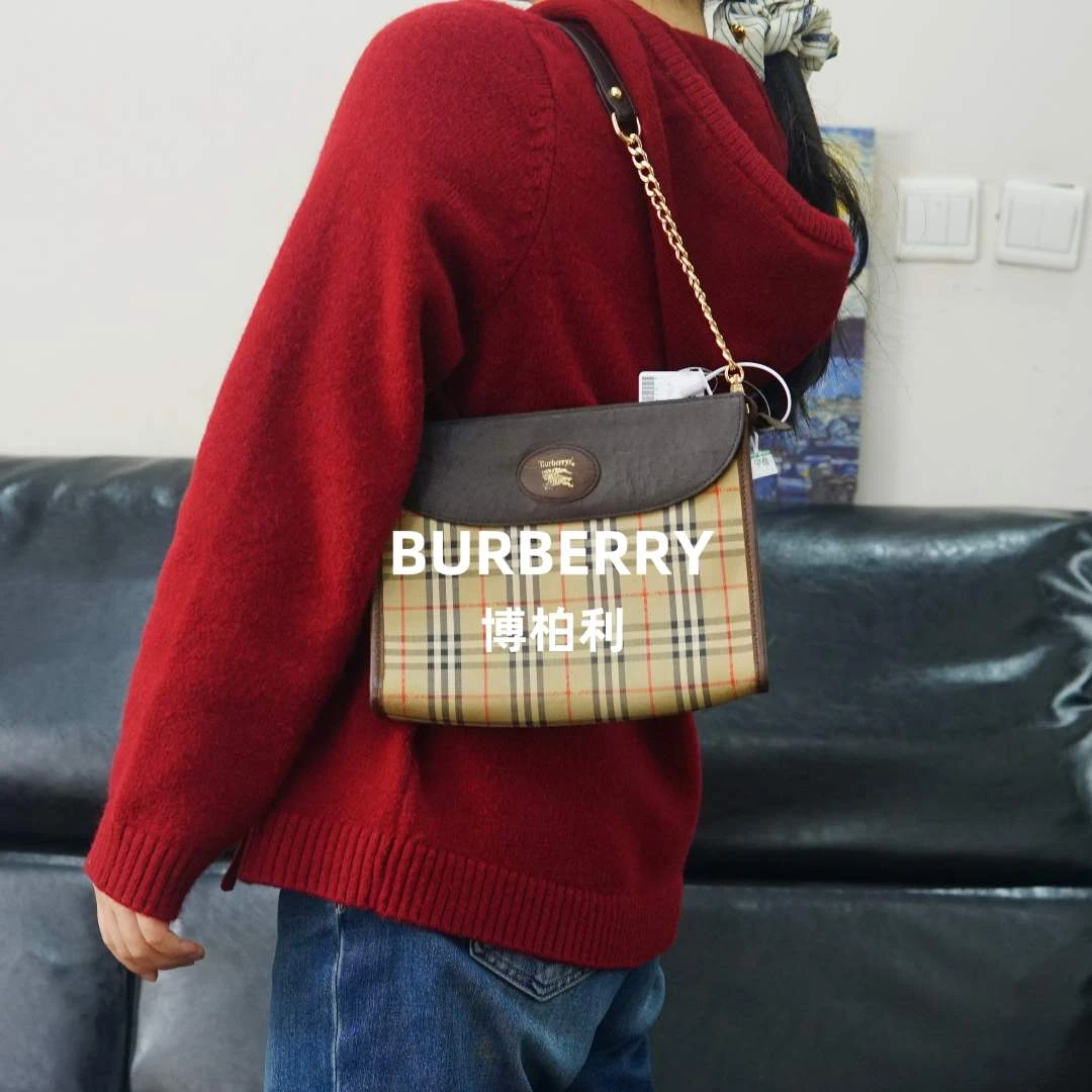 95新 BURBERRY/博柏利 巴宝莉/格纹拼皮单肩包/F3JJ01723085/3085