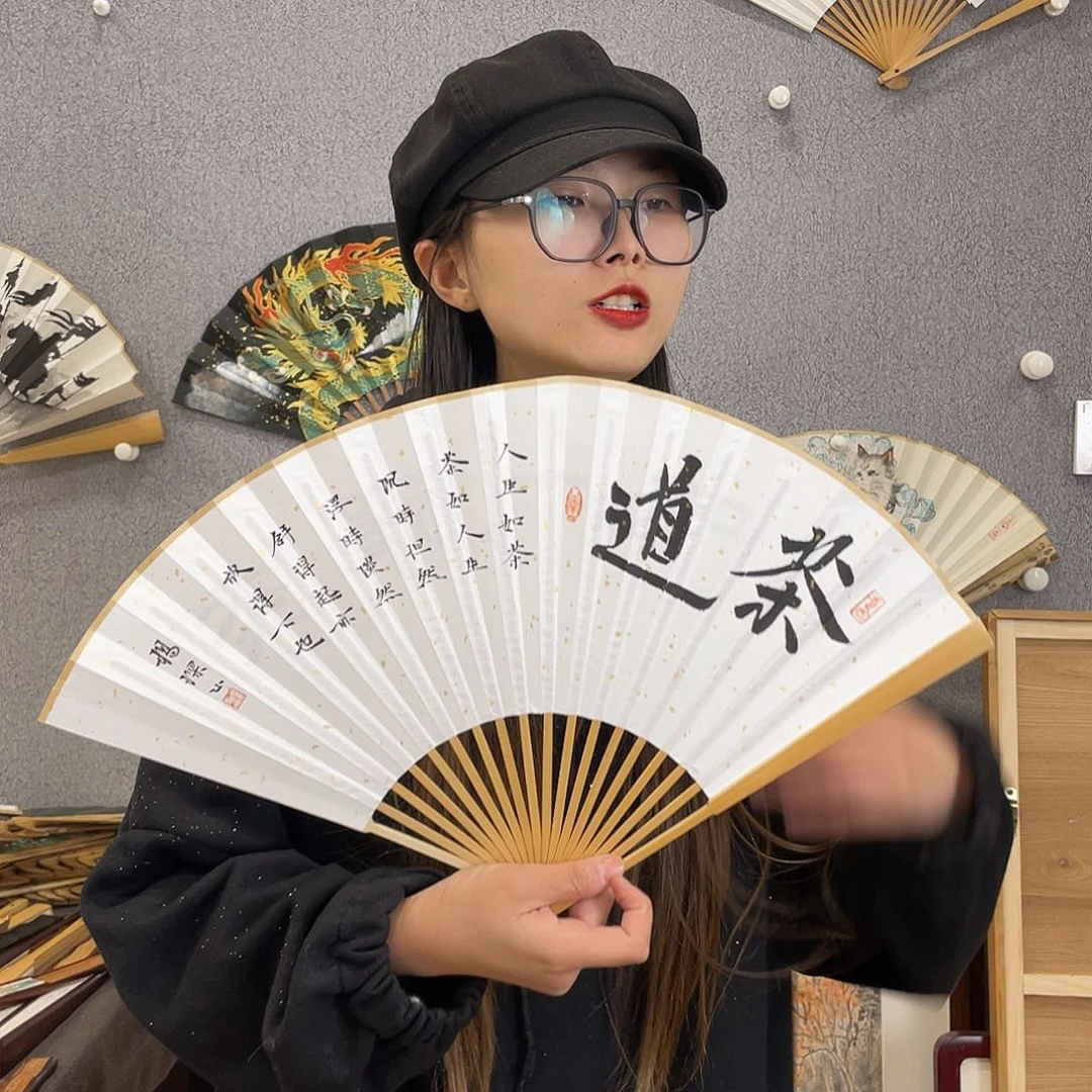 国画95寸玉竹-纯手绘-文玩扇骨（默认粘好）