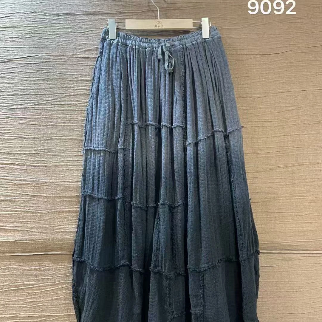 猫迷森林 原单植物吊染软糯雨露麻半身裙双层拼接显瘦a字裙9092-2