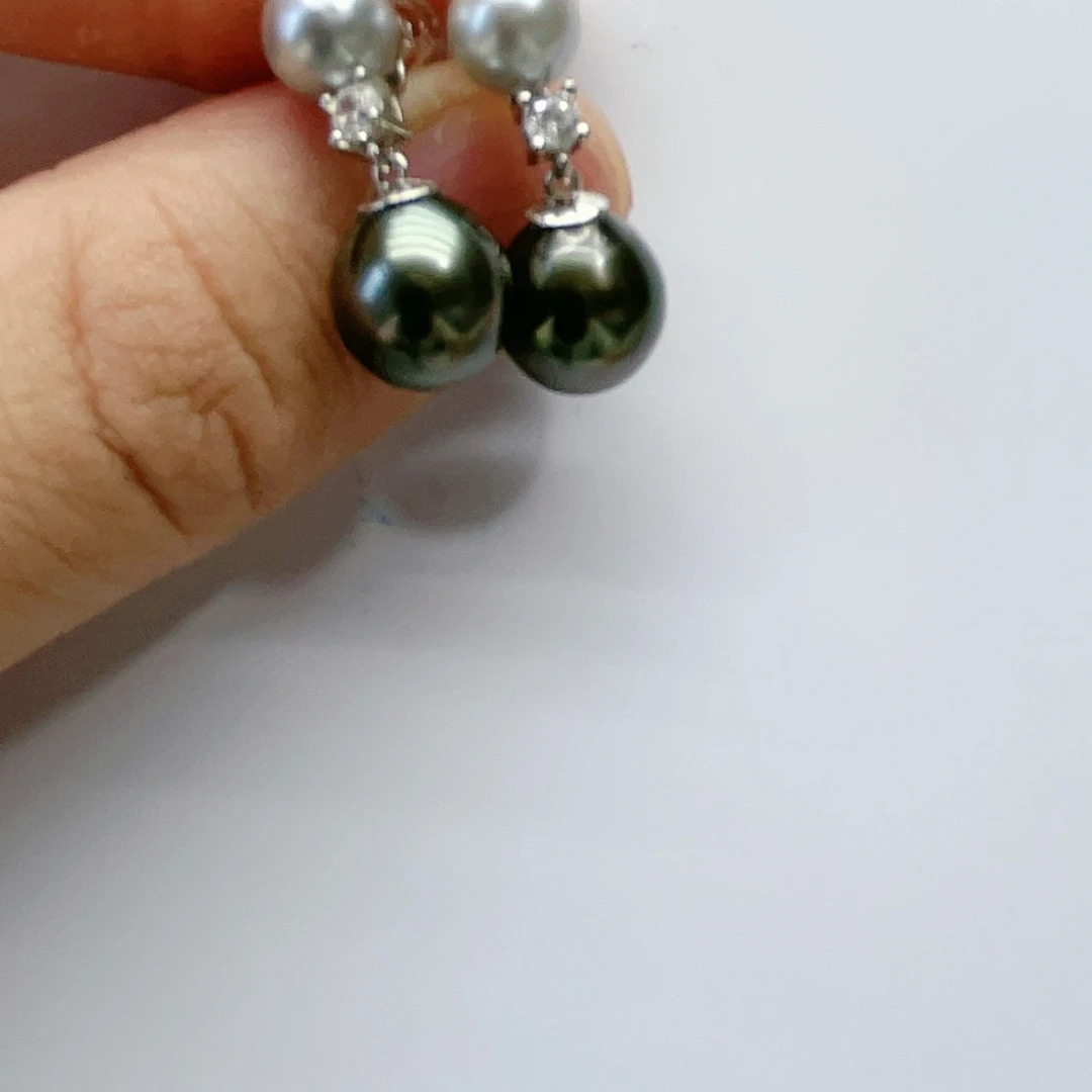 海水珍珠耳饰银S925镶嵌