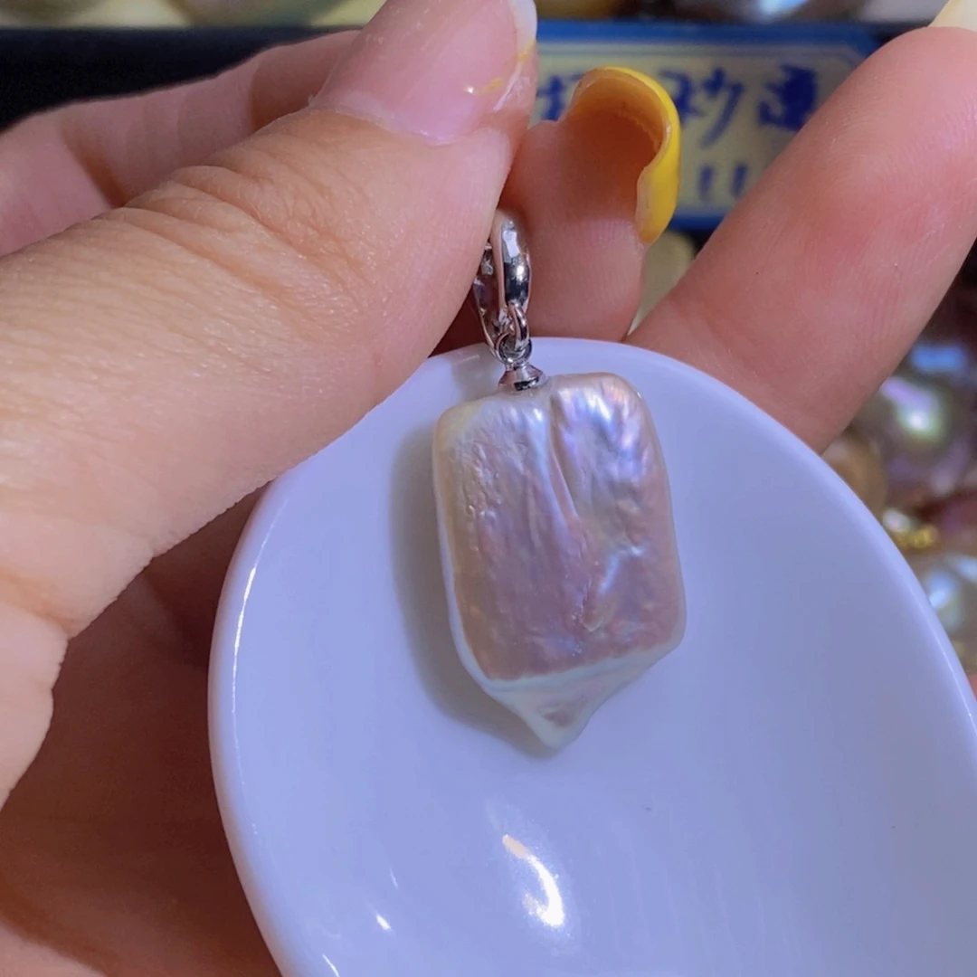 银S925镶嵌淡水珍珠天然珍珠无染色，无优化