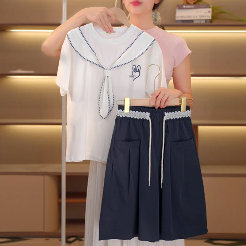 女童夏季短袖POLO衫T恤套装中大童女孩夏装薄款裤中裤两件套