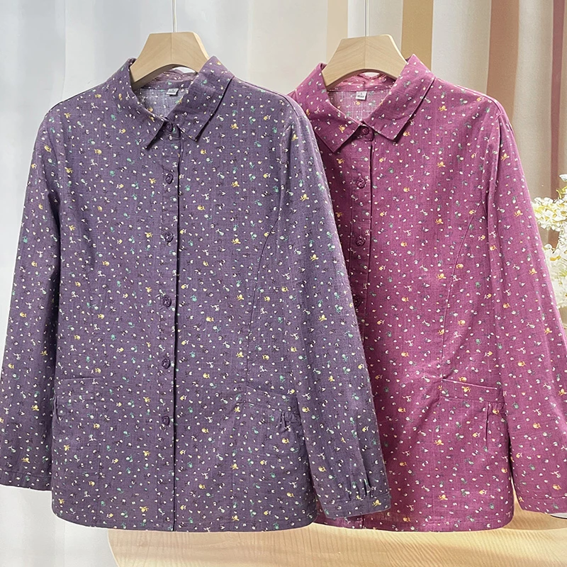 2025夏季新款奶奶纯棉衬衫中老年人妈妈夏装宽松全棉衬衣婆婆衣服