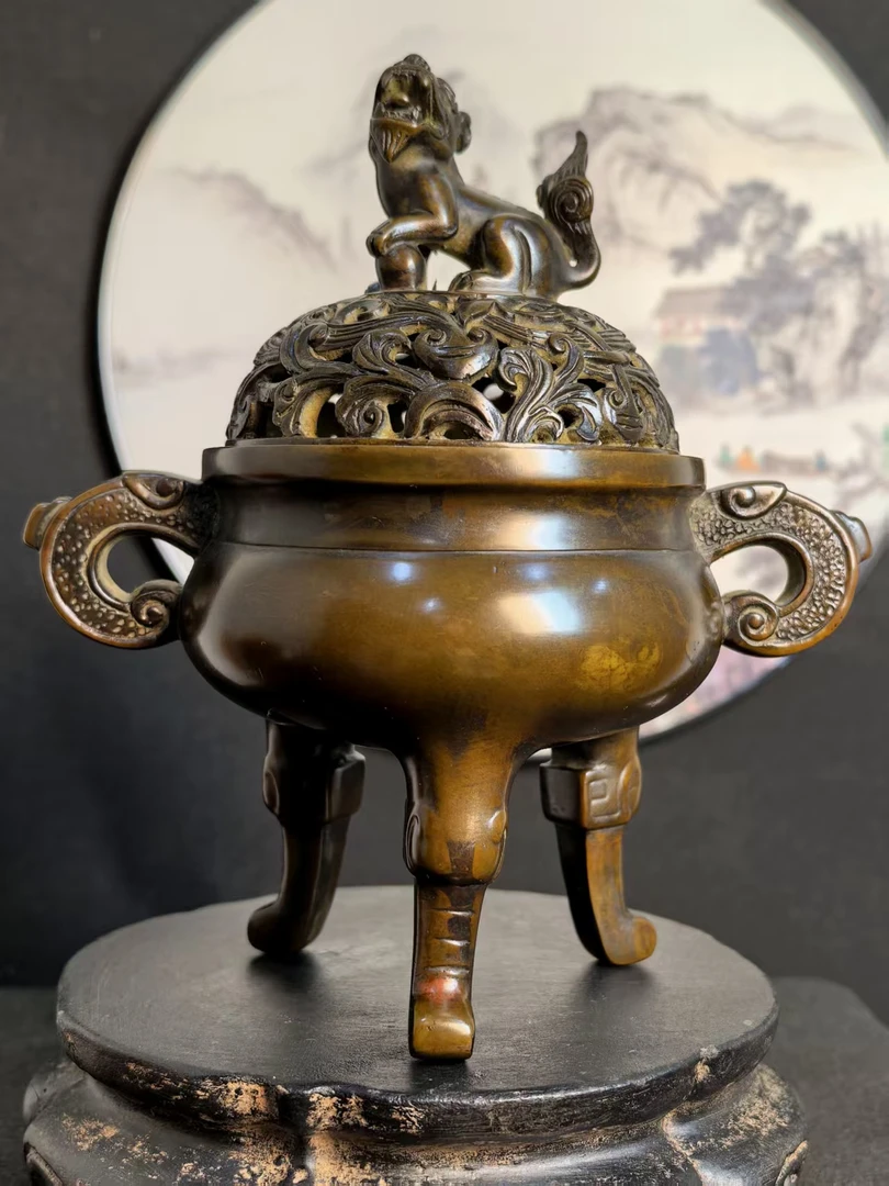 苏工 仿古蚰龙耳狮子熏炉 （馆藏孤品）