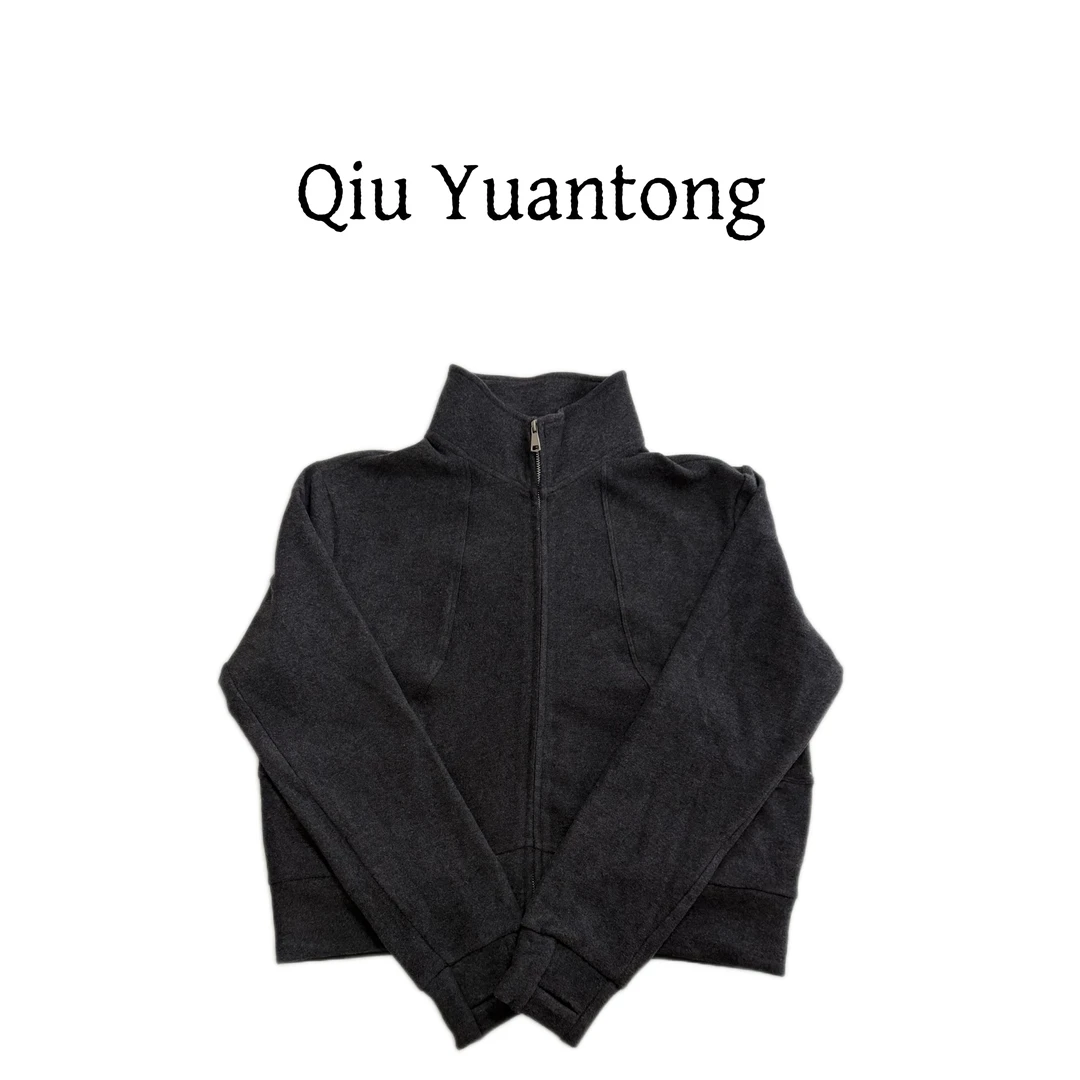 秋原瞳-立领绒绒胸口线条双拉链卫衣外套户外休闲加绒韩版保暖