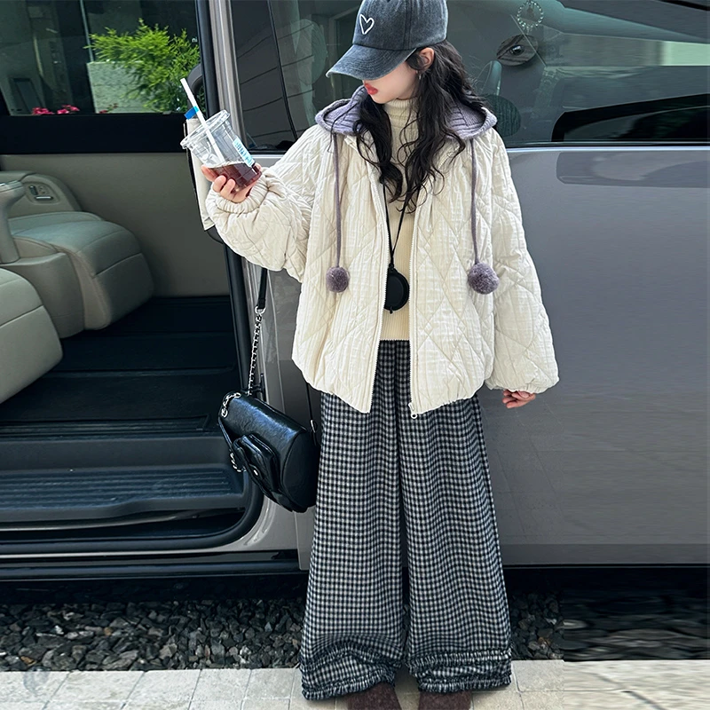 女童秋冬外套2025新款6-15岁儿童夹棉加厚保暖中大童高级感棉服潮