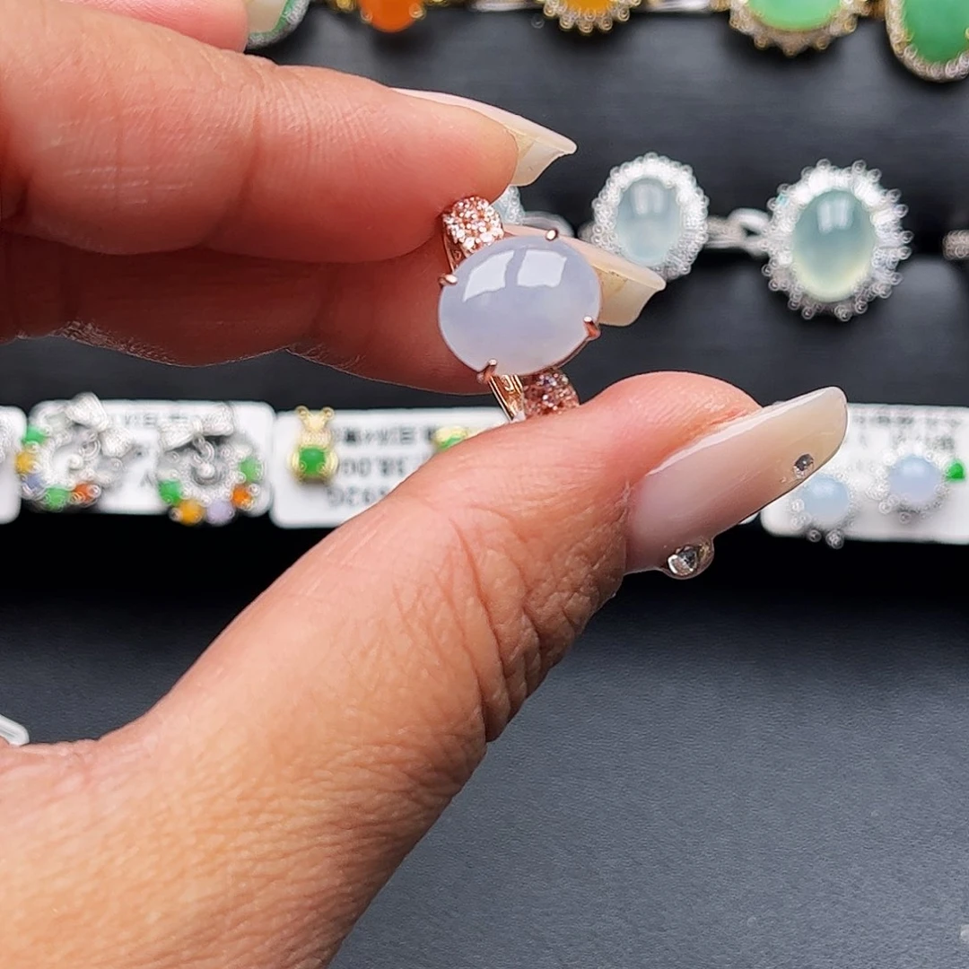 翡翠戒指银S925镶嵌缅甸天然A货翡翠女戒指