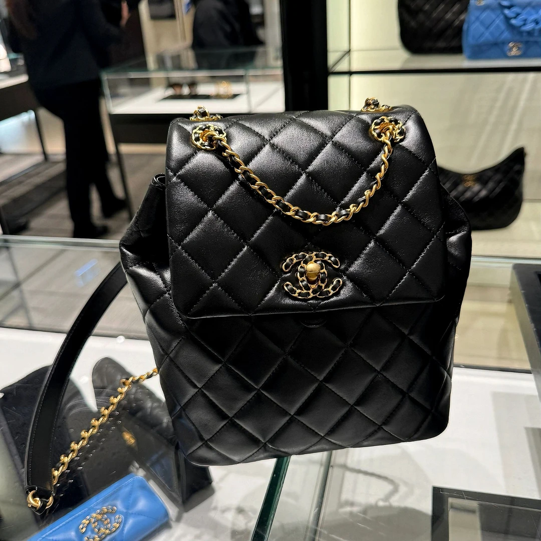 99新 Chanel/香奈儿 8039|香奈儿24p黑金芯片新款19bag双肩包|香