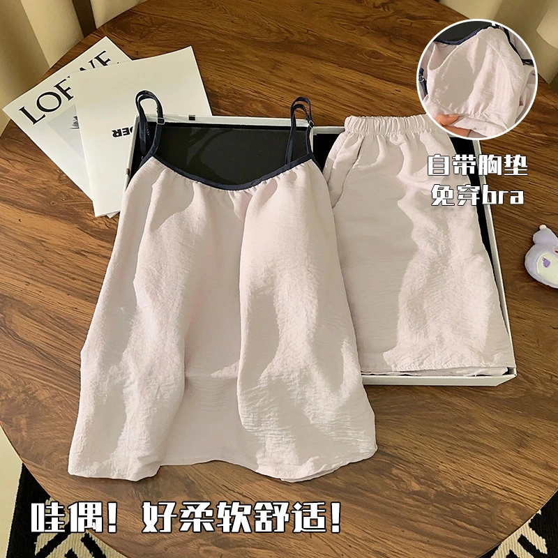 性感吊带睡衣女带胸垫夏季简约纯色2025新款云朵棉薄款家居服套装