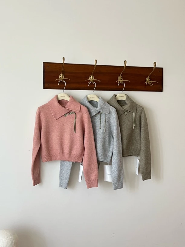 【赵小小yimao】16191 慵懒风Polo领毛衣设计感宽松针织打底衫上衣