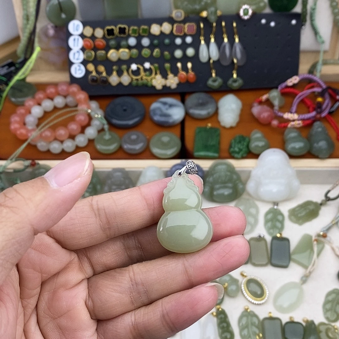 和田玉银S925镶嵌吊坠(不含链)