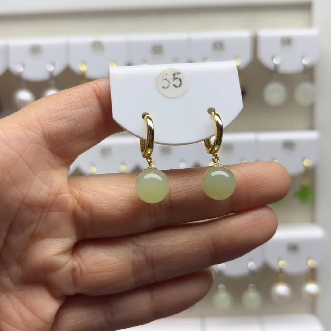 和田玉银S925镶嵌耳饰