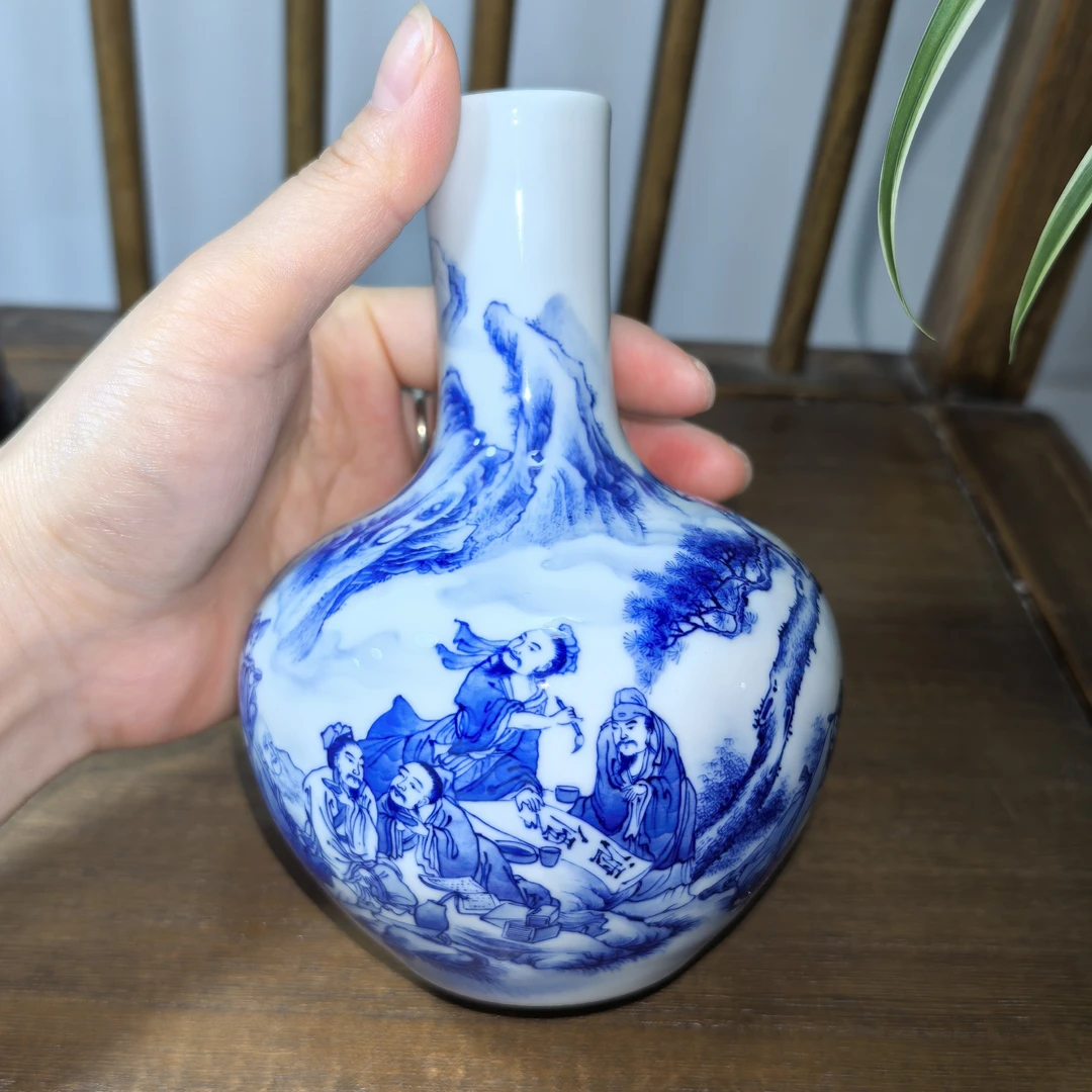景德镇青花人物，天球瓶
