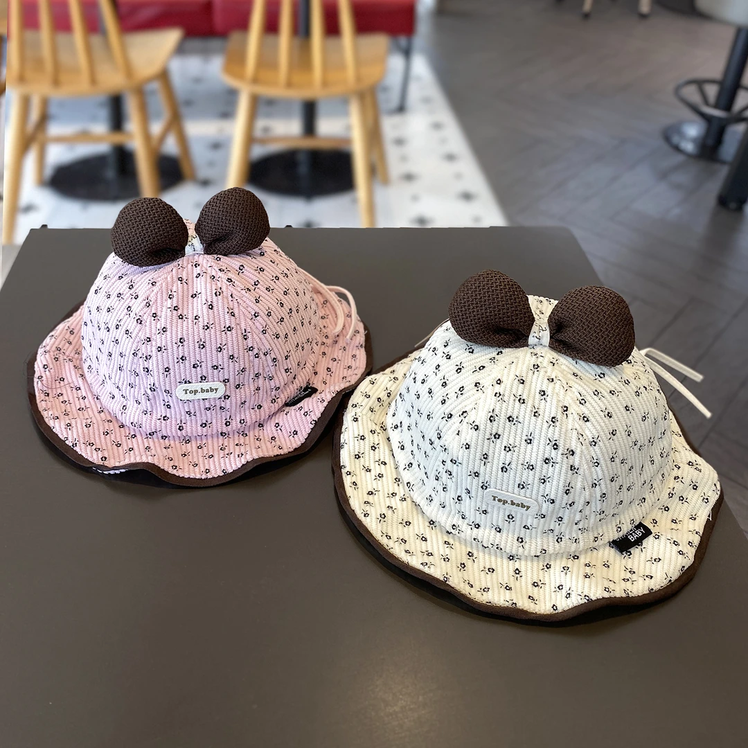 婴儿帽子春秋韩版蝴蝶结女宝宝渔夫帽保暖防风遮阳冬季婴幼儿盆帽