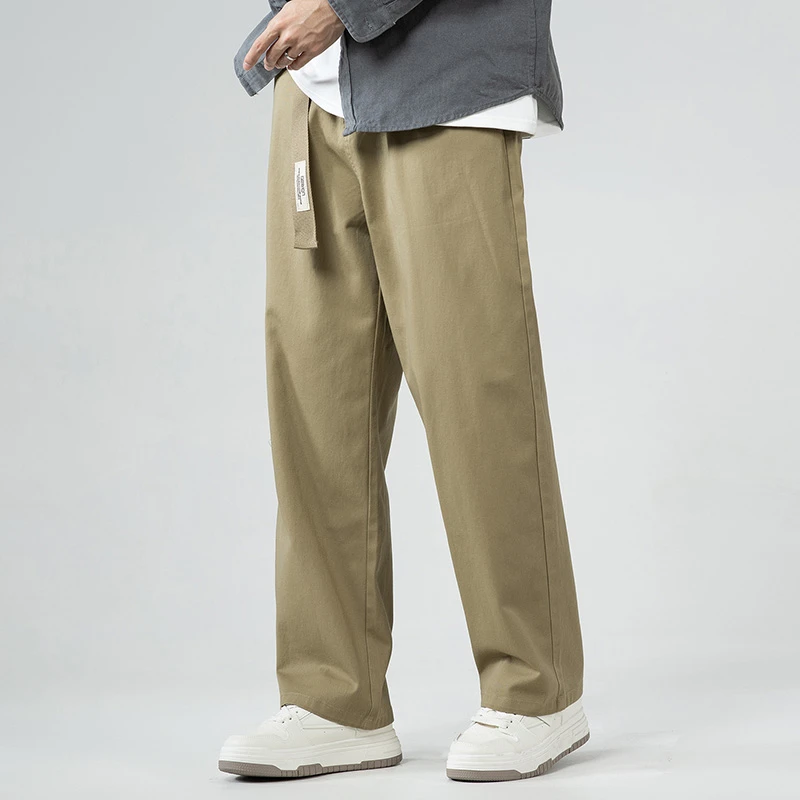 春秋美式宽松直筒百搭休闲裤纯棉男士阔腿港风长裤工装裤休闲裤