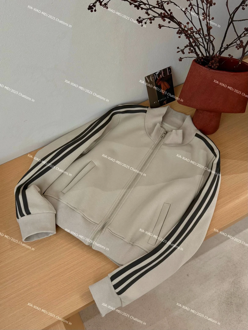 XIAOMEI ｜立领休闲奶灰杏拉链短外套-5398