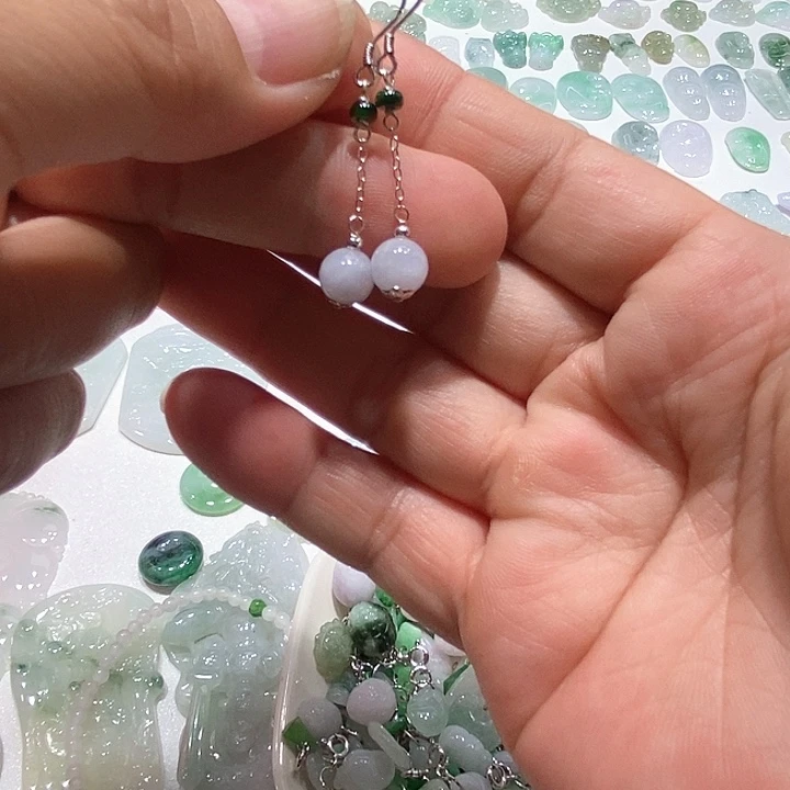 翡翠银S925镶嵌耳饰12号