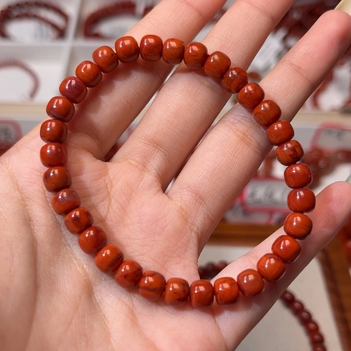 南红玛瑙未镶嵌手链柿子红火焰6.5+mm老型