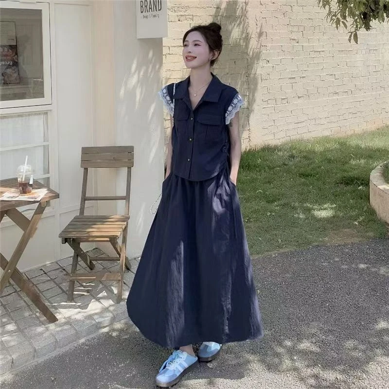 裙套装女2025年夏季新款韩版衬衫两件套