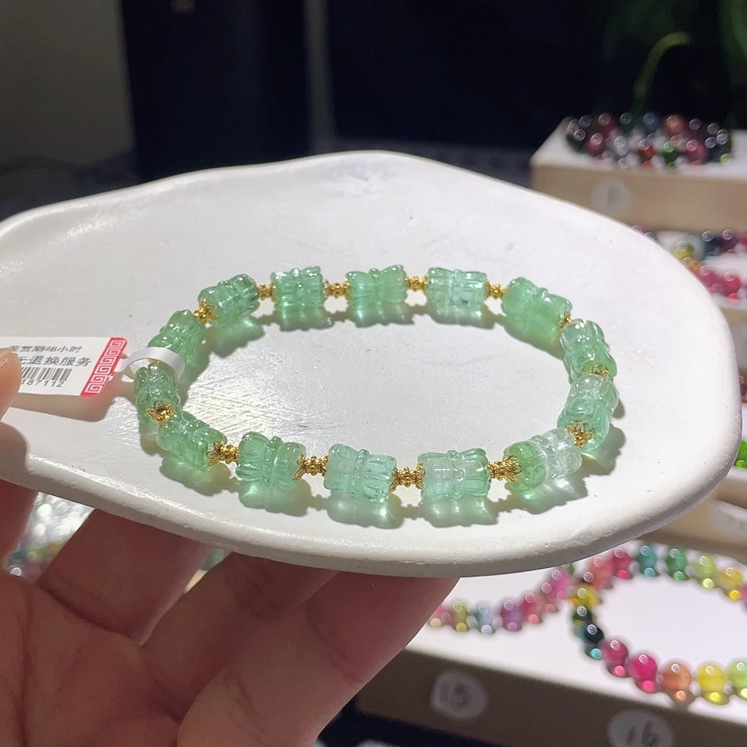 手链碧玺18K金镶嵌性价比款并蒂莲蓝绿碧玺➕18k金