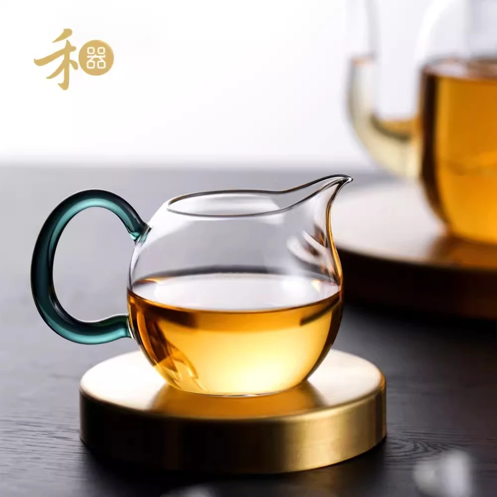 禾器晶彩畅然茶海玻璃公道杯耐高温高档手工分茶器侧把公杯匀杯