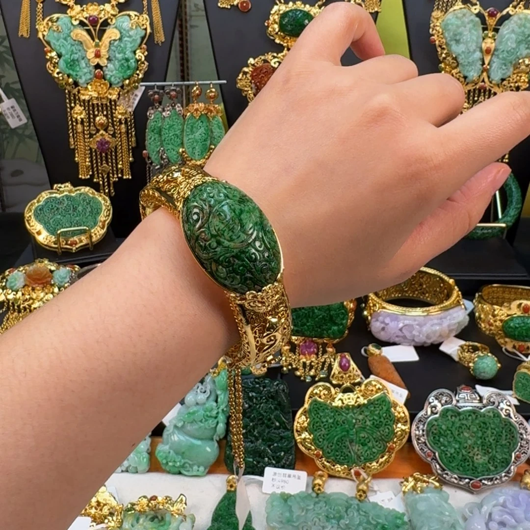 翡翠银S925镀金镶嵌颈饰老料手镯  亏清