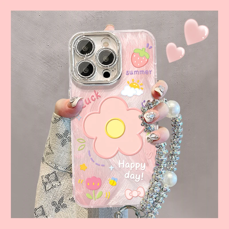 小粉花适用苹果15华为vivo/oppo小米iPhone16pro精孔羽纱纹手机壳